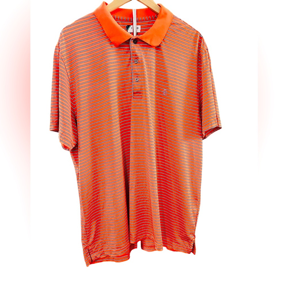 Izod Golf Salmon Orange White & gray Striped Polo Shirt 2XL